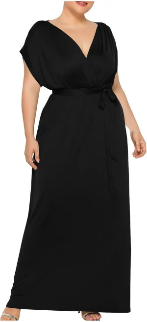 Plus Size Dress for Curvy Women Bridesmaid Long Evening Maxi Wrap Dress 2025 Wedding Guest Maxi Dresses with Belt