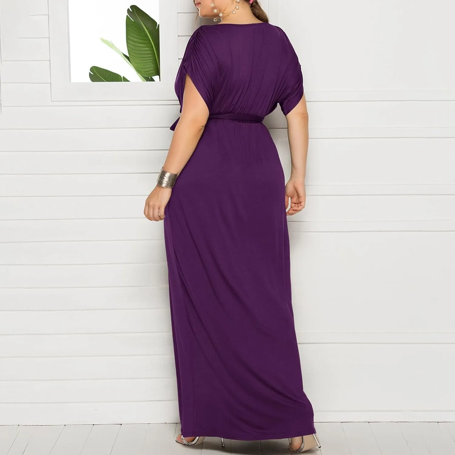Plus Size Dress for Curvy Women Bridesmaid Long Evening Maxi Wrap Dress 2025 Wedding Guest Maxi Dresses with Belt
