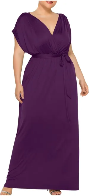 Plus Size Dress for Curvy Women Bridesmaid Long Evening Maxi Wrap Dress 2025 Wedding Guest Maxi Dresses with Belt