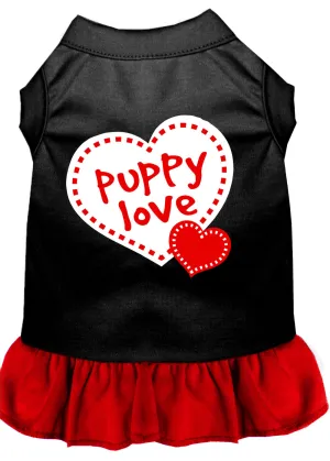 Puppy Love Screen Print Dog Dress Black With Red Lg