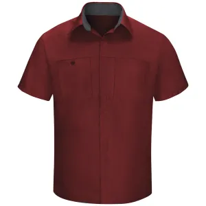 Red Kap Men's Performance Plus Shop Shirt with OIL BLOK Technology Short Sleeve SY42 - Fireball Red with Charcoal Mesh
