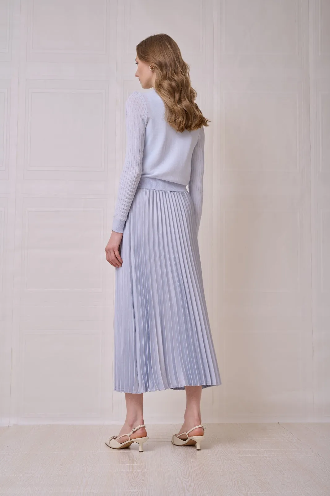 ROP-RPS2517 BLUE RIBBED SATIN PLACKET CARDIGAN