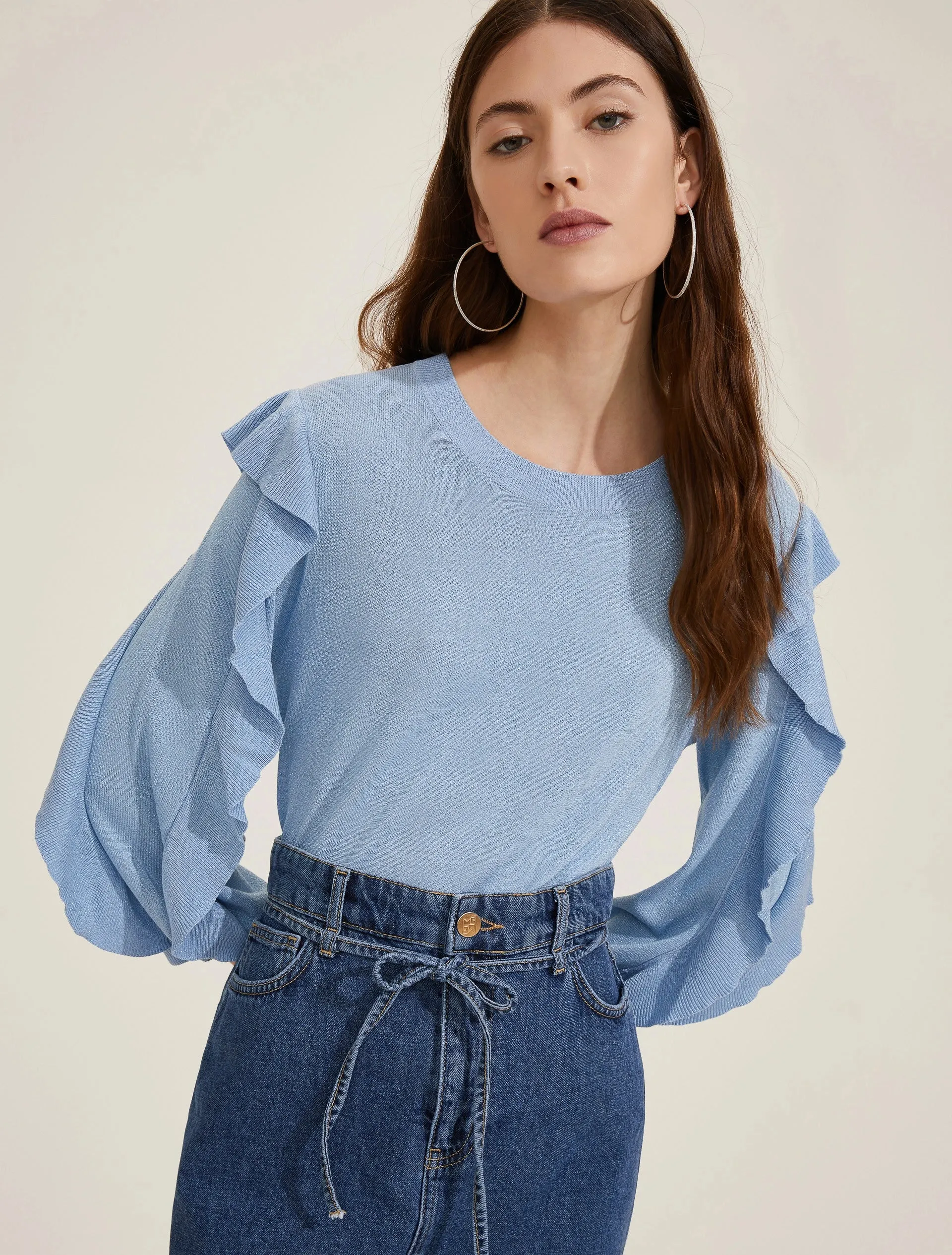 Ruffled Sweater - Light blue
