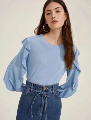 Ruffled Sweater - Light blue
