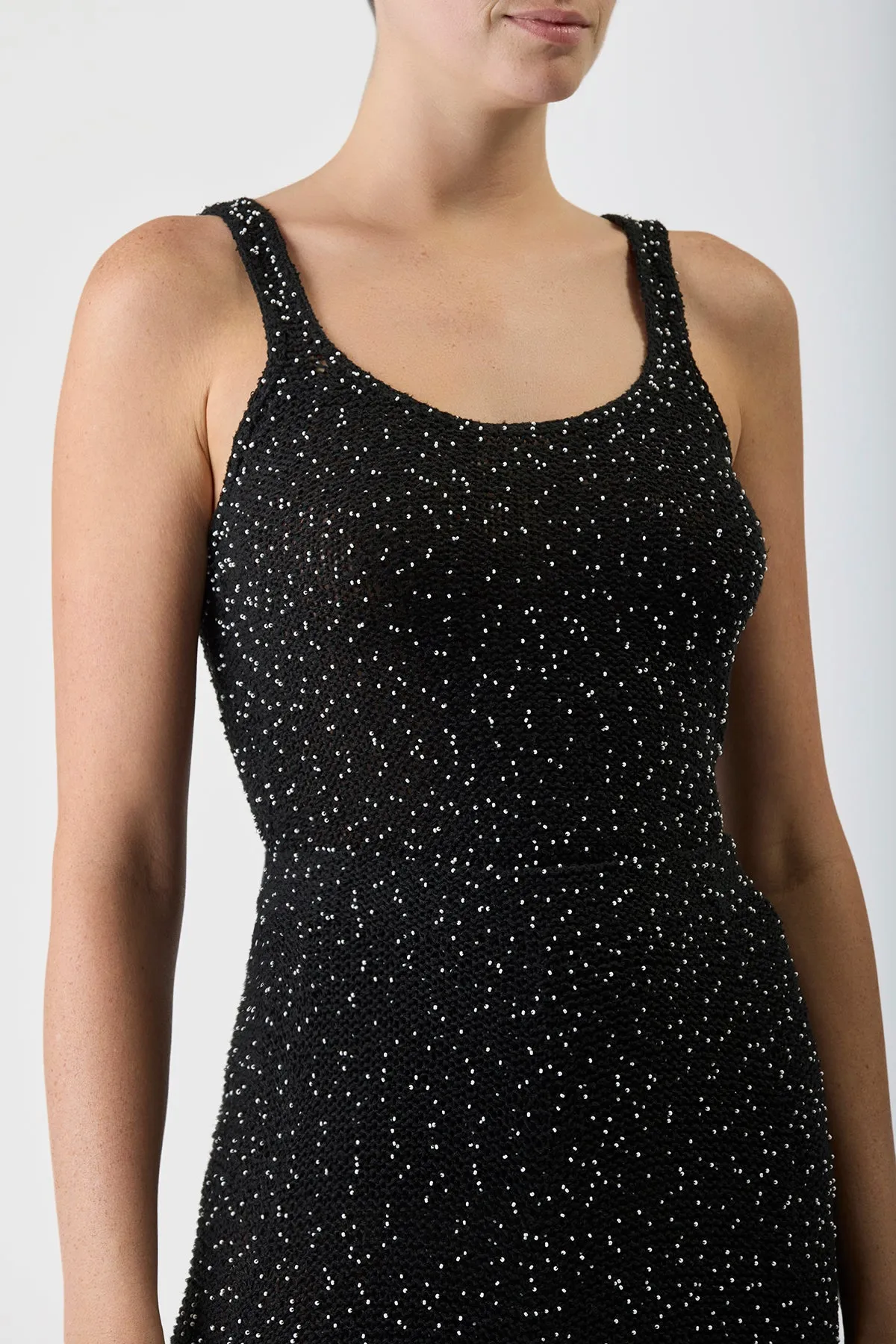 Sanne Knit Tank Top in Black Beaded Silk