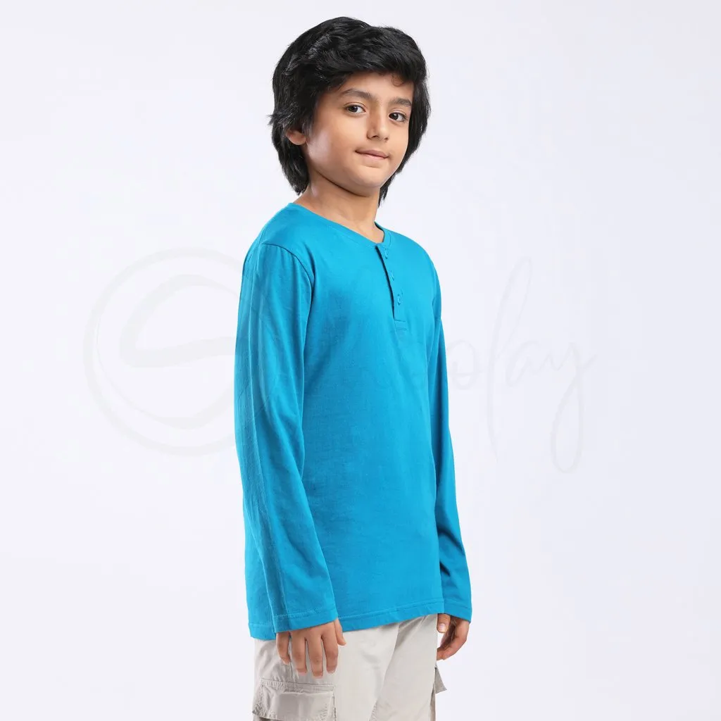 Stain Repeller Tees Turquoise Blue Henley Tees