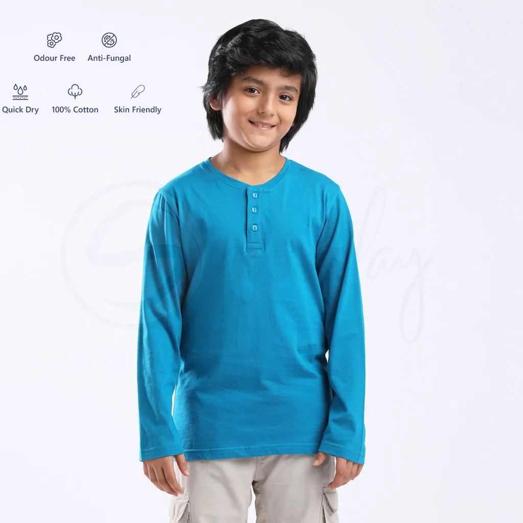 Stain Repeller Tees Turquoise Blue Henley Tees