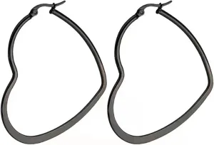 Stainless Steel Heart Hoop Earrings for Women Hypoallergenic Gold Silver Black Plated Large Simple Hollow Love Shape Metal Wire Huggie Hoop Earrings for Her Wife Mom Daughter Sister Friend Jewelry Gifts