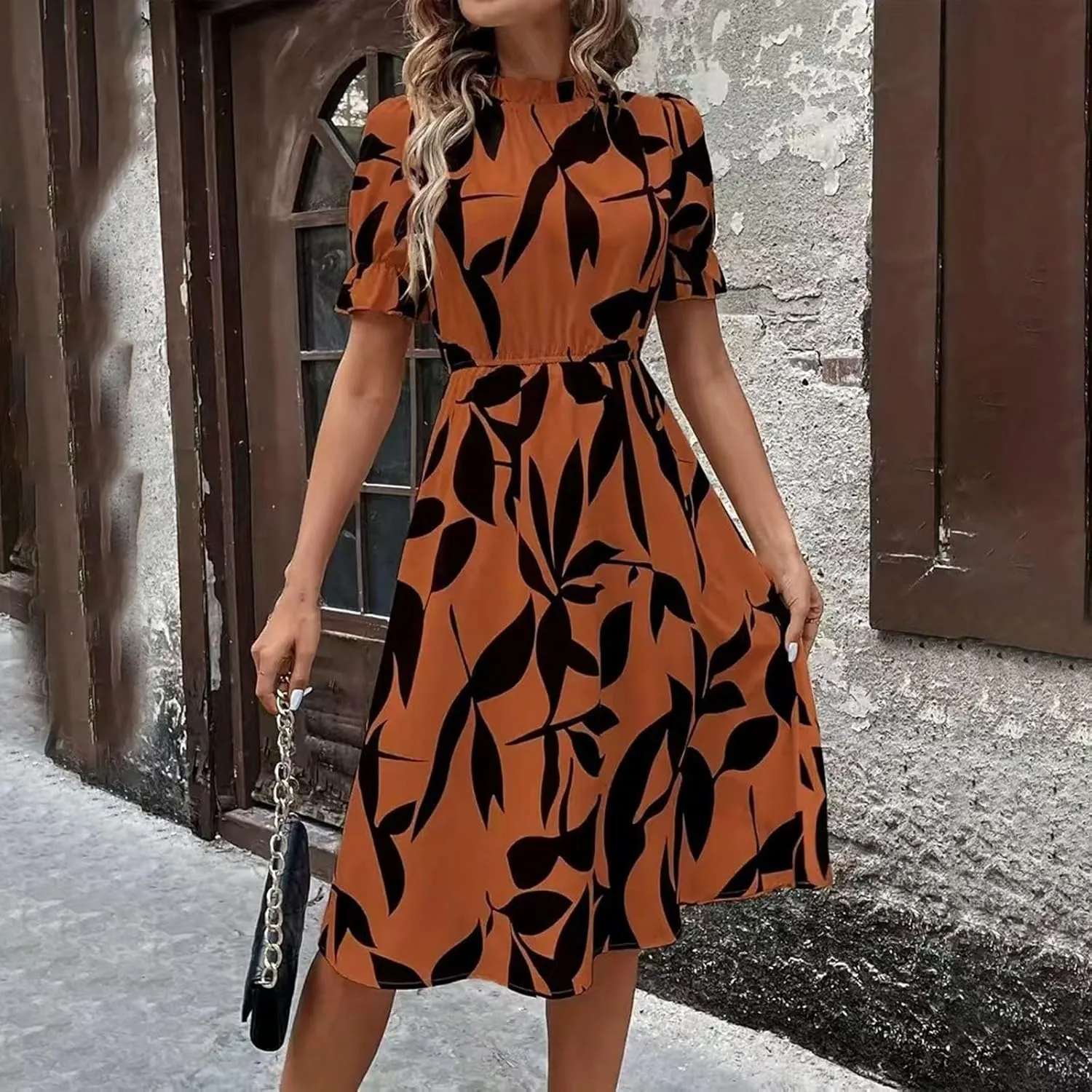 Summer Dresses for Women 2025 Vacation Crewneck Short Sleeve Floral Midi Dress Casual Flowy Boho Summer Beach Dress