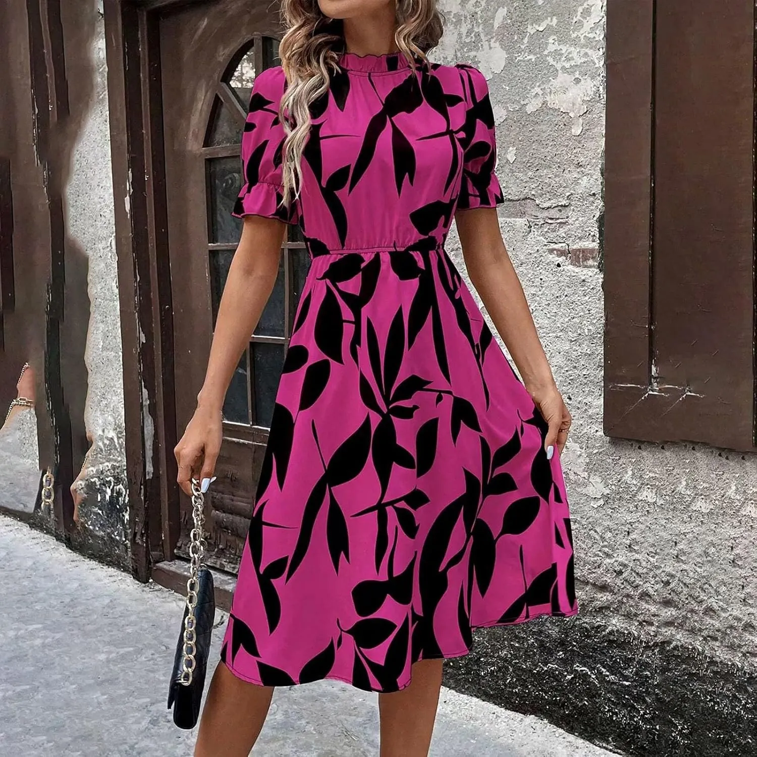 Summer Dresses for Women 2025 Vacation Crewneck Short Sleeve Floral Midi Dress Casual Flowy Boho Summer Beach Dress