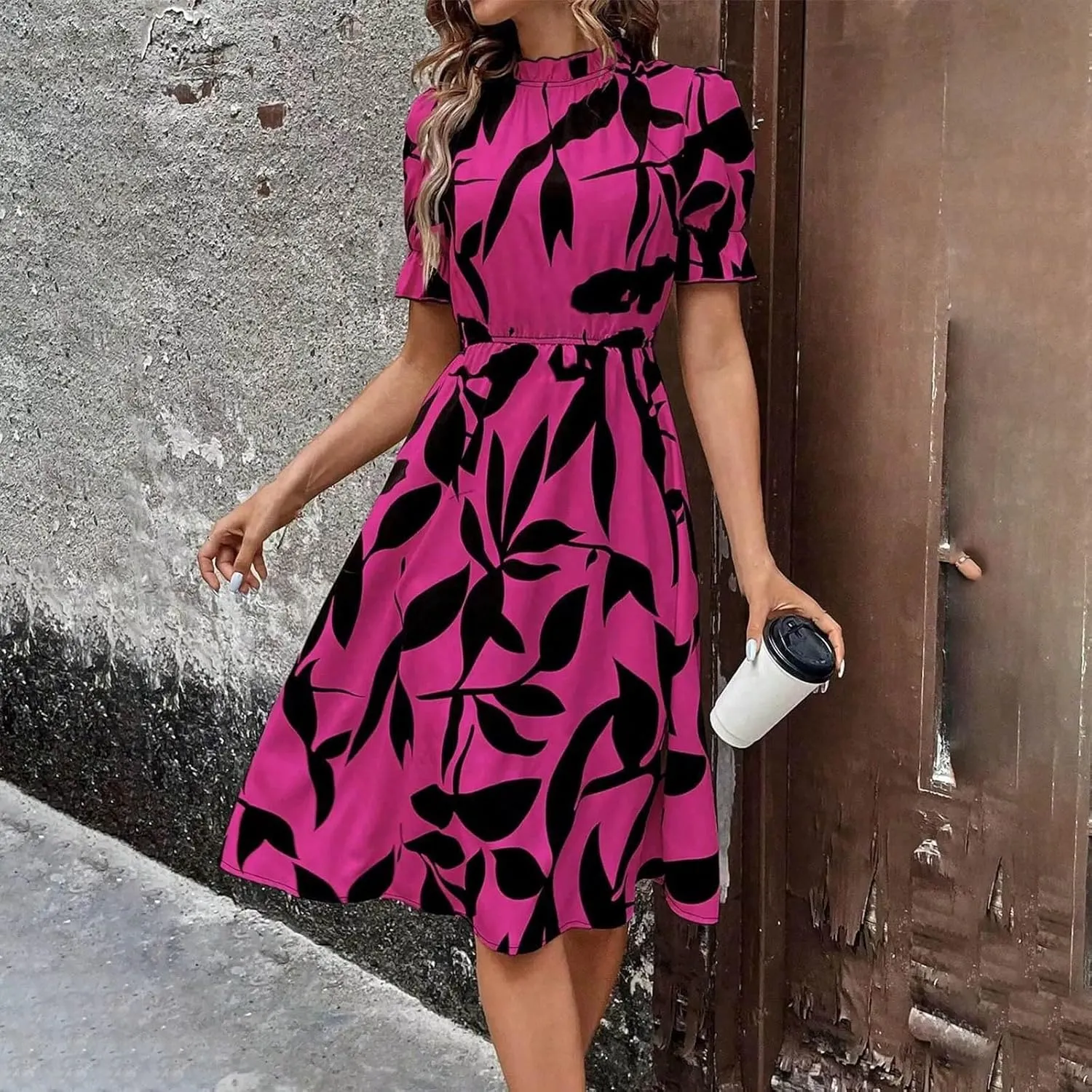 Summer Dresses for Women 2025 Vacation Crewneck Short Sleeve Floral Midi Dress Casual Flowy Boho Summer Beach Dress
