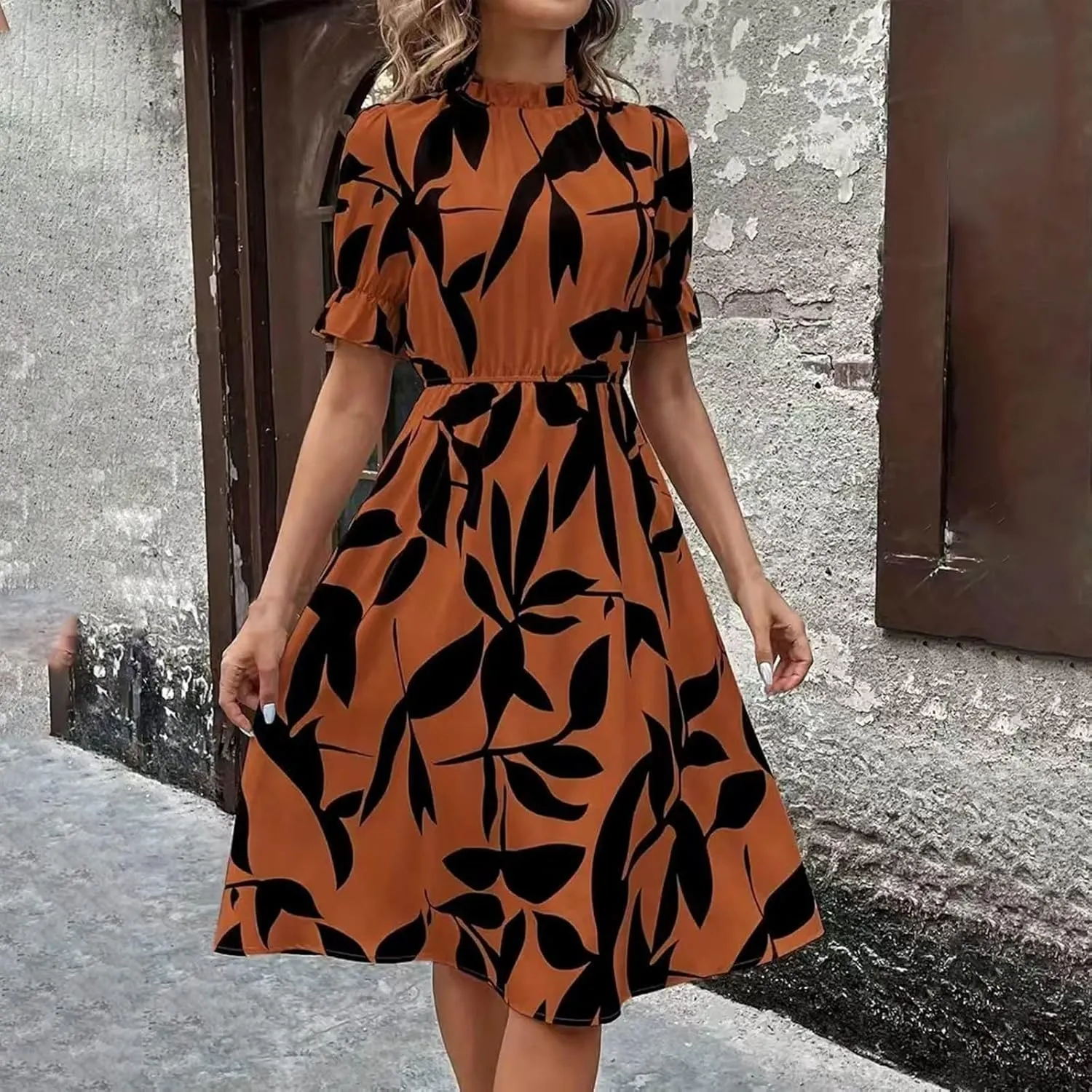 Summer Dresses for Women 2025 Vacation Crewneck Short Sleeve Floral Midi Dress Casual Flowy Boho Summer Beach Dress