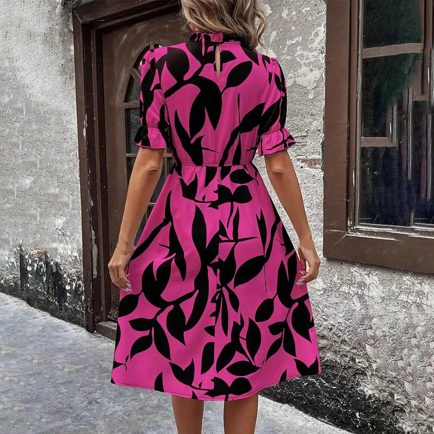 Summer Dresses for Women 2025 Vacation Crewneck Short Sleeve Floral Midi Dress Casual Flowy Boho Summer Beach Dress