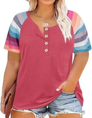 TIYOMI Plus Size Henley Tops Short Sleeve Shirts for Women Summer Tunics XL-5XL
