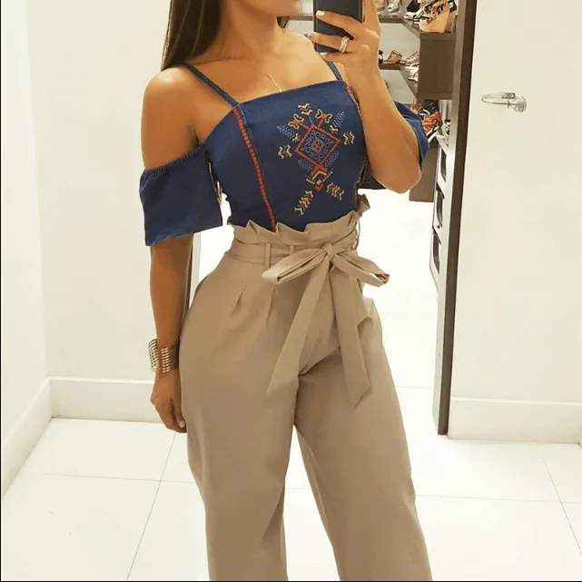 Wide Leg High Waist Loose Belt Pants