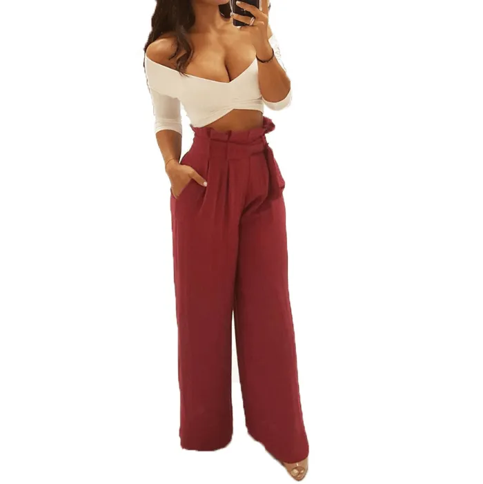 Wide Leg High Waist Loose Belt Pants