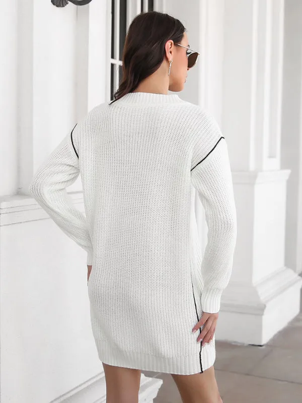 Women's Dropped Sleeves Drawstring V-Neck Sweater Dress