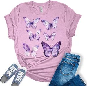 Womens Floral Shirts Wildflower Casual Graphic Tees Vintage Short Sleeve Girls T Shirts Fall Plus Size Tops