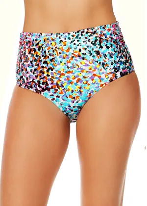 Women's Sunset Dot Fold Over High Waist Shirred Bikini Swim Bottoms