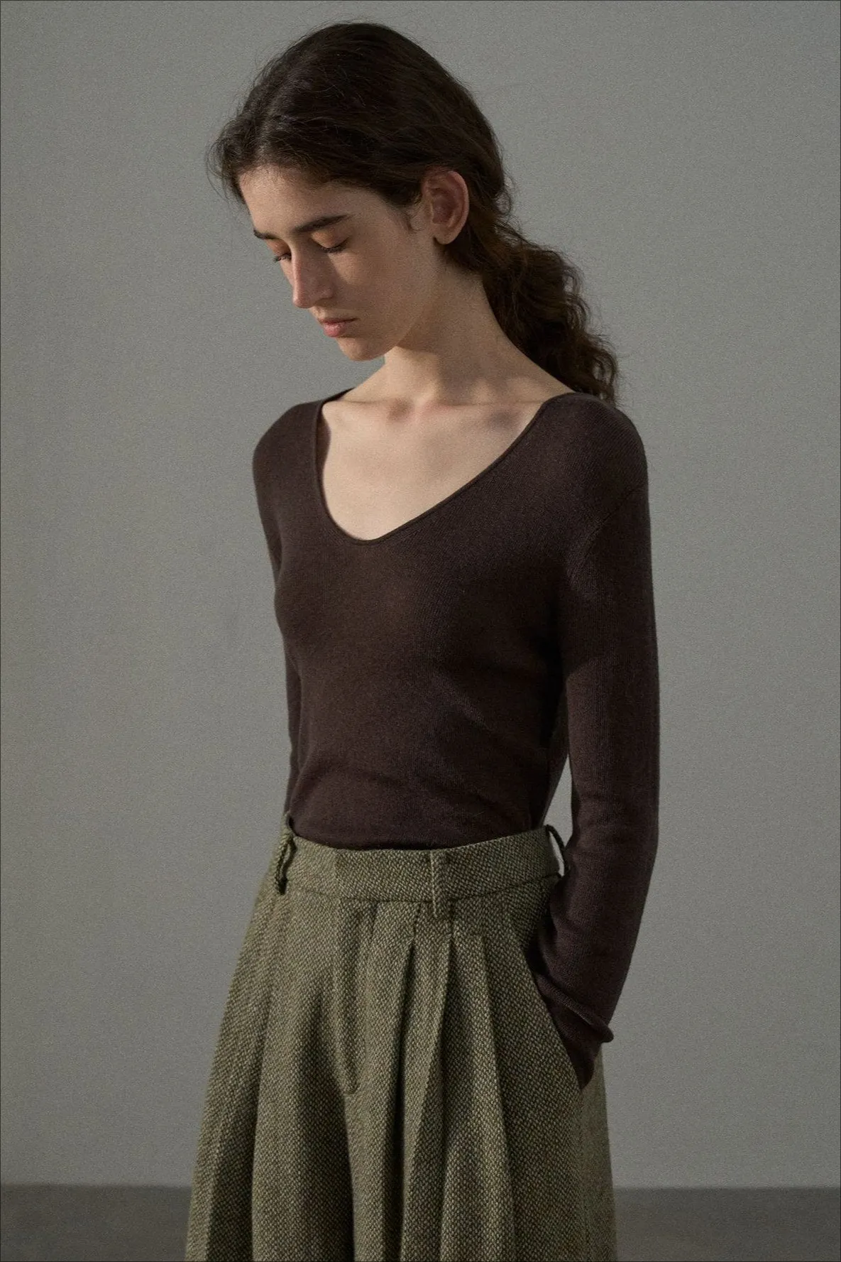 Wool containing V-neck basic knitwear | 7 color