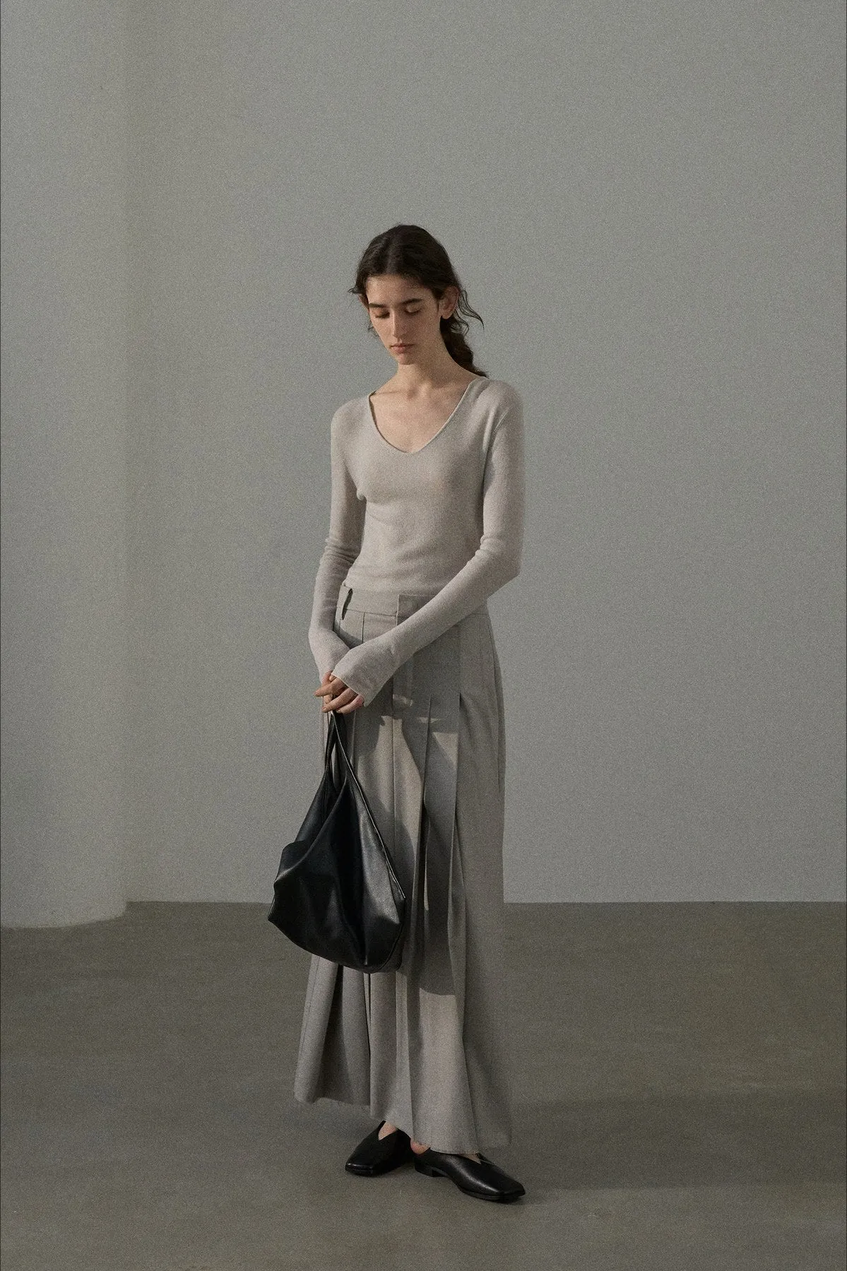 Wool containing V-neck basic knitwear | 7 color
