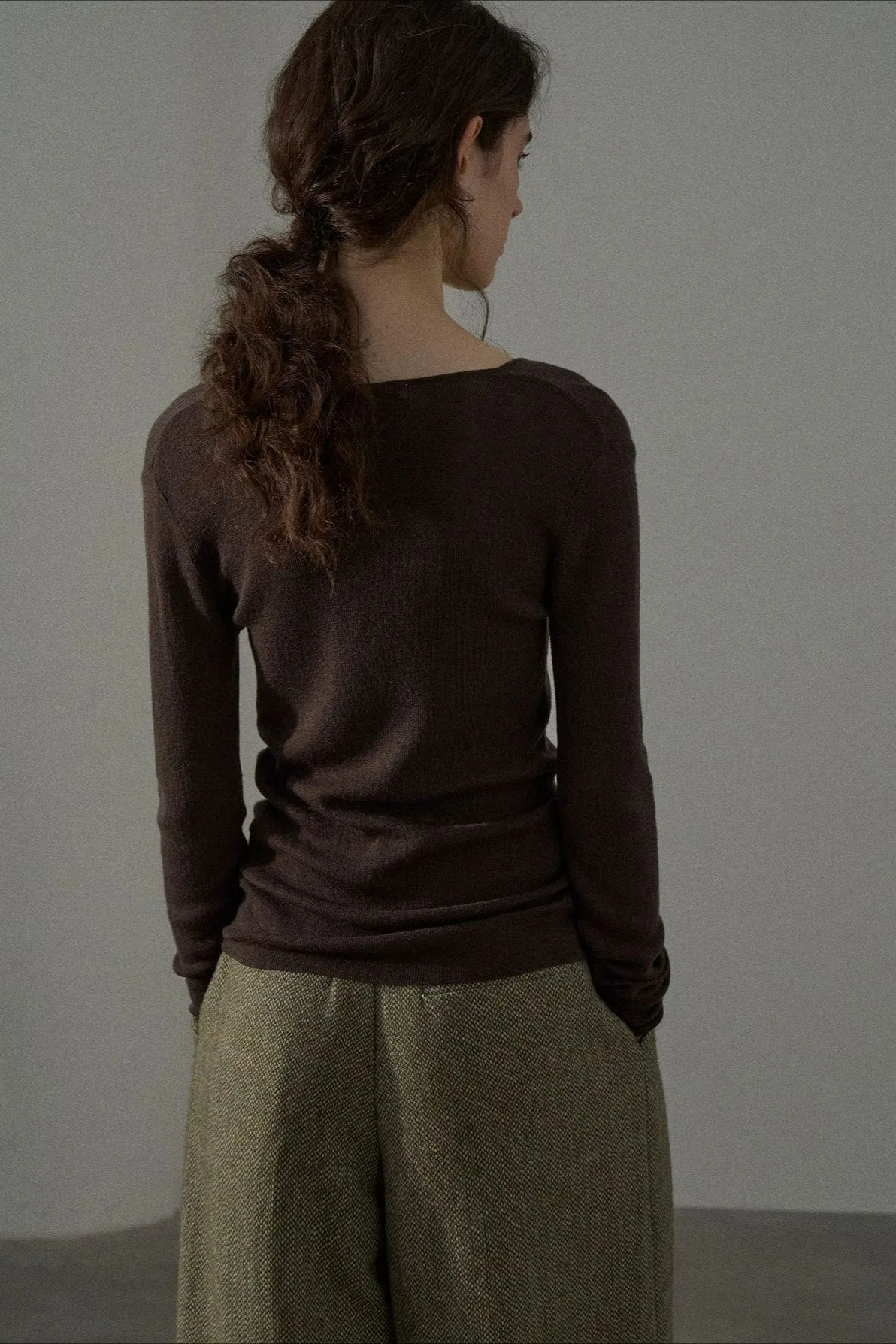 Wool containing V-neck basic knitwear | 7 color