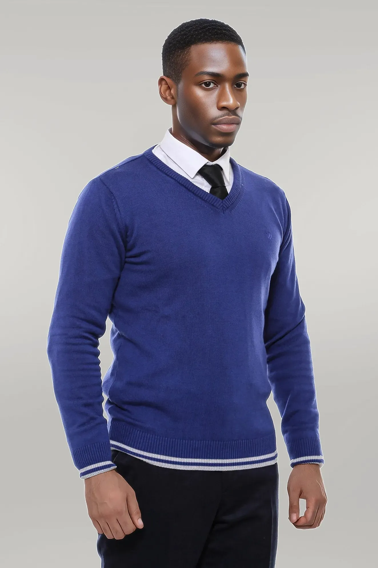 WSS Dark Blue V Neck Slim Fit Sweater  - Singen