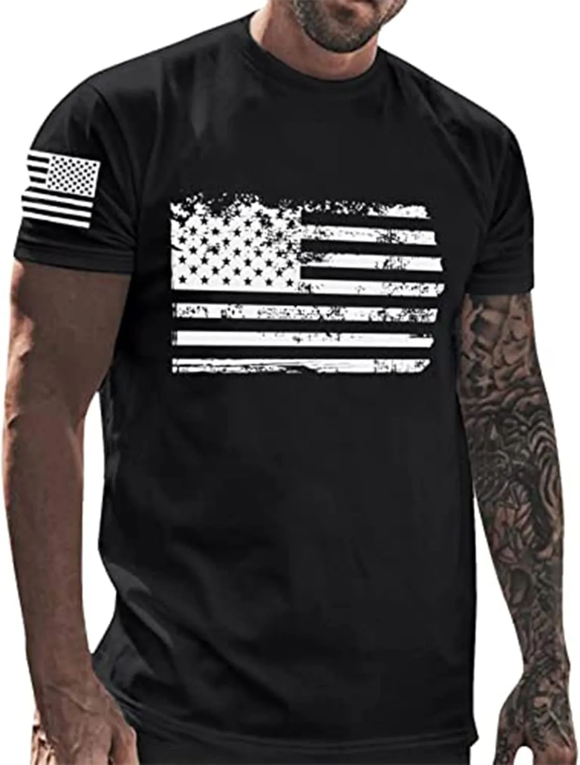 Ymosrh Men's T-Shirts American Flag Print Graphic T Shirt Short Sleeve Running Gym Workout Casual Tee Shirts, M-5XL