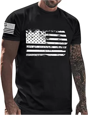 Ymosrh Men's T-Shirts American Flag Print Graphic T Shirt Short Sleeve Running Gym Workout Casual Tee Shirts, M-5XL